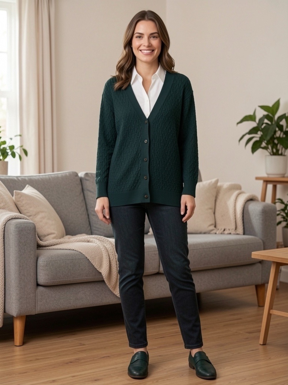 Pennington’s forest green chunky knit buttoned cardigan size 2X